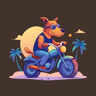 dog riding motorcycle in beach T-Shirt