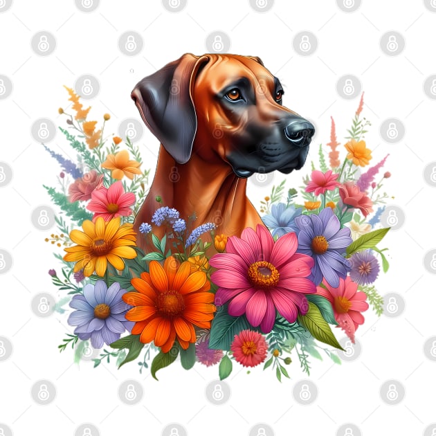 An Rhodesian Ridgeback decorated with beautiful colorful flowers. by CreativeSparkzz