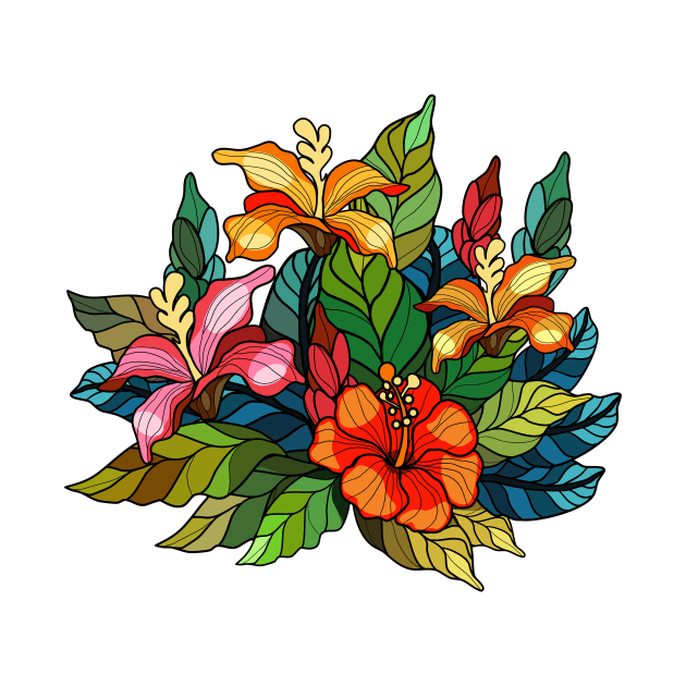 Hibiscus in stained glass style by Maria Zavoychinskiy 