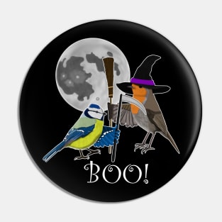 Robin Witch Blue Tit Scythe Bird Funny Halloween Ornithologist Gift Pin