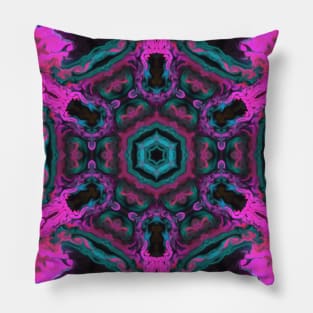 Psychedelic Hippie Flower Pink Black and Teal Pillow