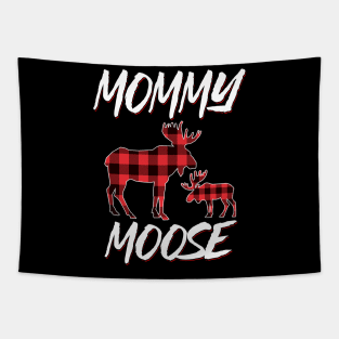 Red Plaid Mommy Moose Matching Family Pajama Christmas Gift Tapestry