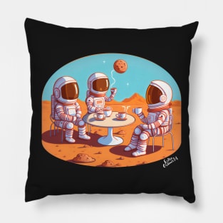 Cute Astronauts drinking coffee on Mars Pillow