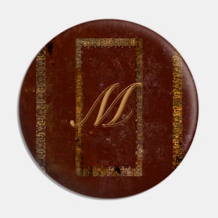 Classic Old Leather Book Cover Monogrammed Letter M Pin