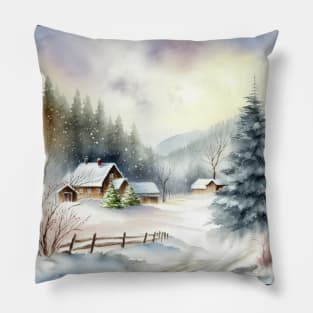 Chritsmas Snow Winter Watercolor Landscapes series 7 Pillow