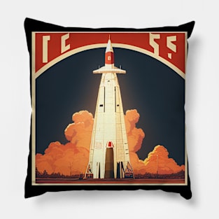 Vintage Space Rocket Launch Poster Pillow