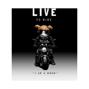Live to ride slogan with bear toy in mask and sunglasses riding motorcycle T-Shirt