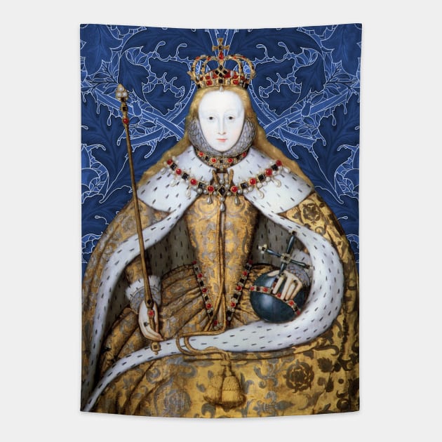 Queen Elizabeth I Tudor Collage Coronation Portrait Tapestry by Pixelchicken