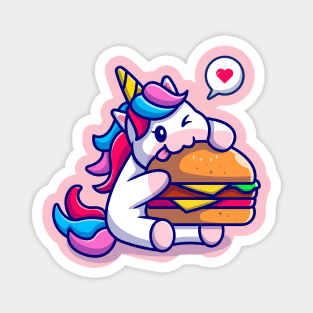 Cute Unicorn Eating Burger Cartoon Magnet