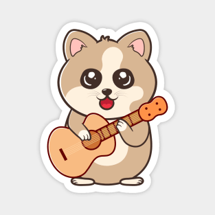 Cute Cat Playing Acoustic Guitar Cartoon Magnet