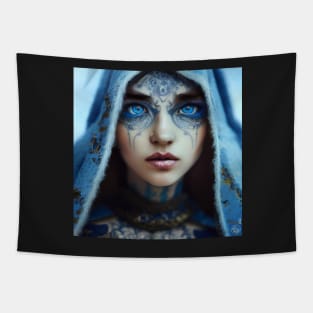 Tisha Liadan - Beautiful Gothic Elf Woman with Bright Blue Eyes Tapestry