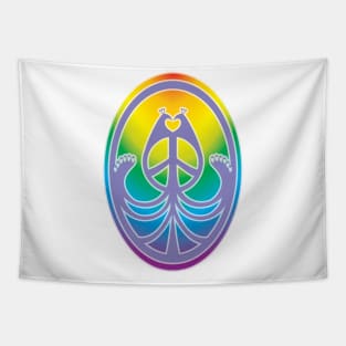 Peace, Love, and Peacocks (Rainbow w/Purple) Tapestry