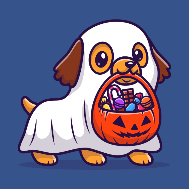 Cute Ghost Dog With Pumpkin Halloween Cartoon by Catalyst Labs