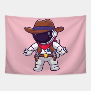 Cute Astronaut Cowboy Cartoon Tapestry