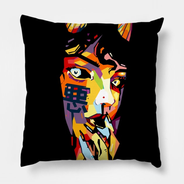 Devil Girl Ilustration Pillow by Shuriken