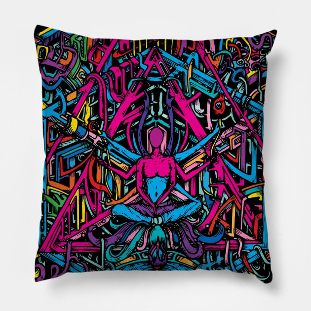 Hexagonal Layers of Reality | Colorful Psychedelic Art Pillow by Trippinink