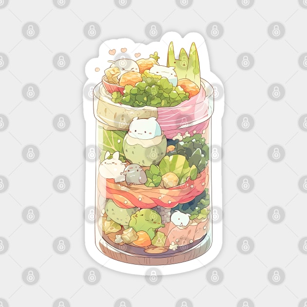 Foodiies Collection - Cucumber Avocado Salad Chillin With Grilled Salmon | Kawaii Aesthetic Anime Food Design | PROUD OTAKU Magnet by PROUD OTAKU