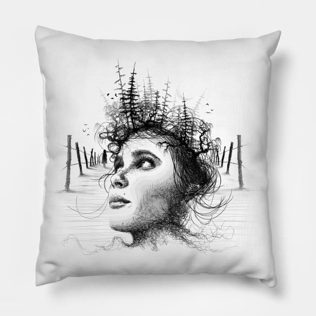 Sad girl illustration Pillow by ilhnklv