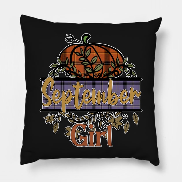 September Girl, Plaid Cottagecore, Autumn Fall Pillow by Redmanrooster