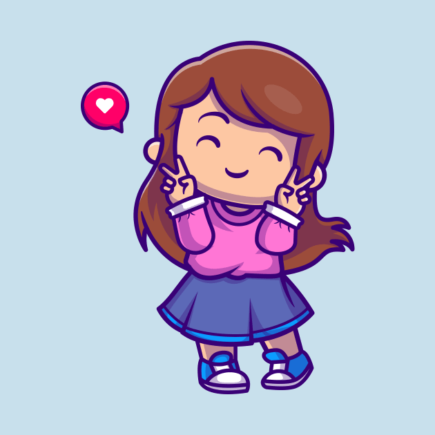 Cute Girl With Peace Sign Cartoon by Catalyst Labs