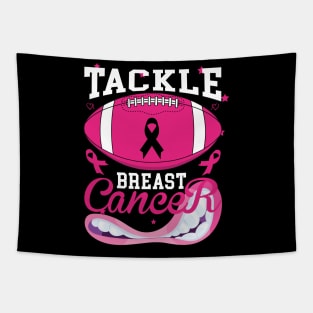 Woman Tackle Football Pink Ribbon Breast Cancer Awareness Tapestry