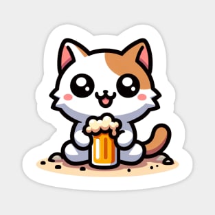 Cat with beer Magnet