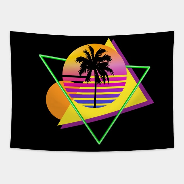 Retro 80s Throwback Palm Tree Silhouette Synthwave Sunset Tapestry by Brobocop