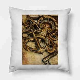 Vintage anchor and octopus steampunk Pillow