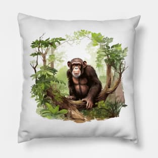 Cute Chimpanzee In Jungle Pillow