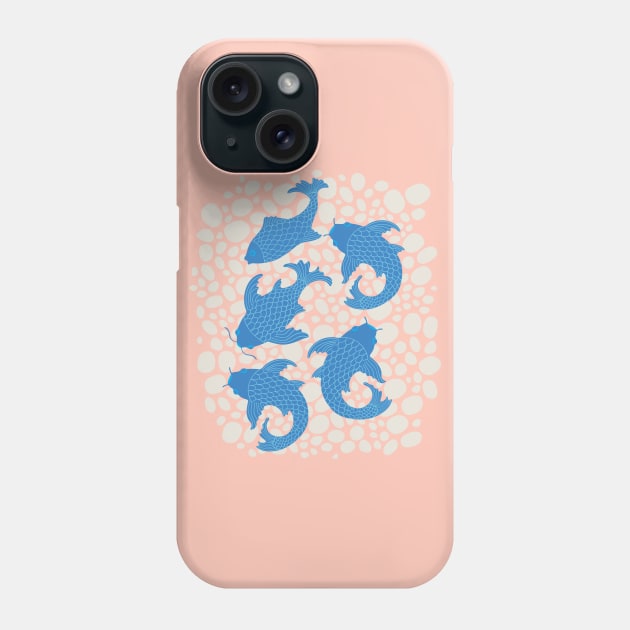 KOI Japanese Fish Garden Pond with Pebbles in Blue White Blush Orange - UnBlink Studio by Jackie Tahara Phone Case by UnBlink Studio by Jackie Tahara