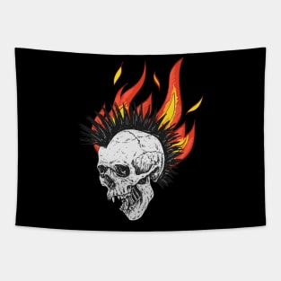 Black Orange Gothic Skull with Flame Illustration Tapestry