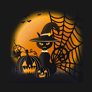 Halloween Pumpkins, Black Cats and Spider Webs T-Shirt