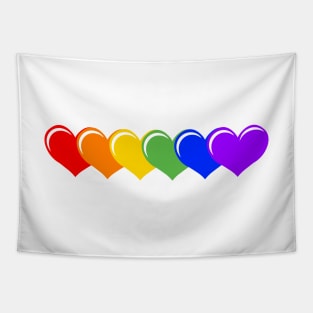 Overlapping Row of Six Hearts in Rainbow Colors Tapestry