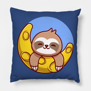 Cute Sloth With Moon Cartoon Pillow