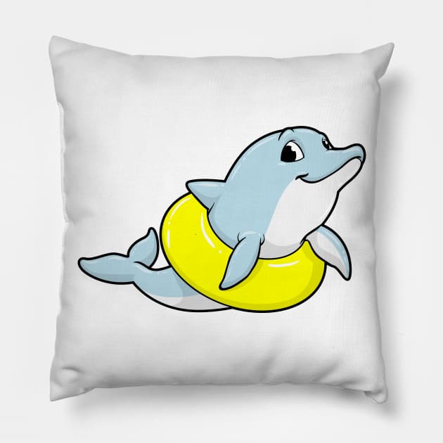 Dolphin at Swimming with Swim ring Pillow by Markus Schnabel