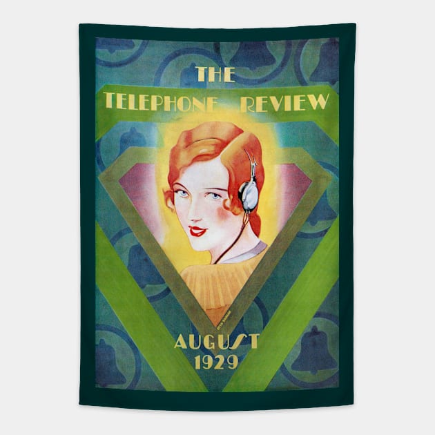 Woman Wearing Headset, The Telephone Review, August 1929 Tapestry by rocketshipretro