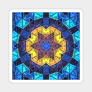 Mosaic Kaleidoscope Flower Blue and Yellow Magnet