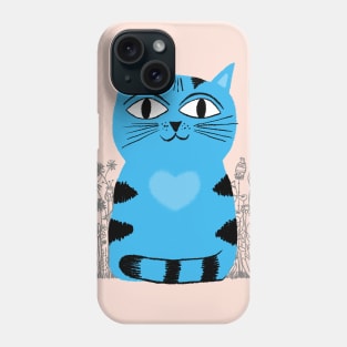 Bright Eyed Blue Kitty With Big Heart In The Garden Phone Case