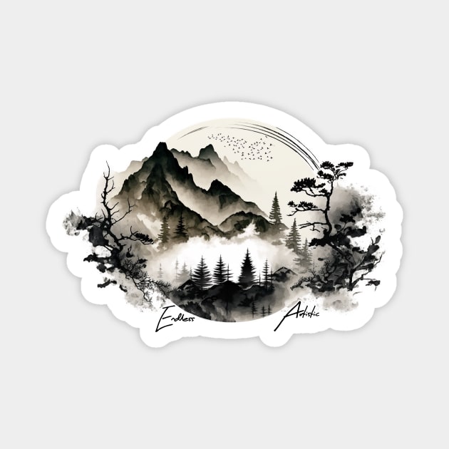 Ancient Misty Mountains Magnet by TechNatura