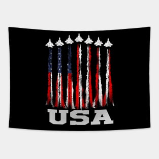 Fighter Jet Airplane USA Flag 4th Of July Patriotic Tapestry