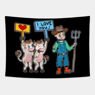 Cows love the farmer - cow farmer Tapestry