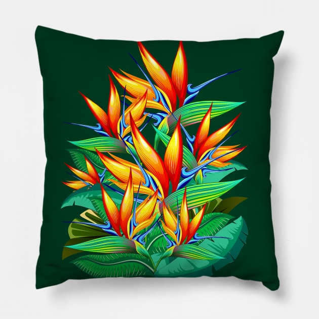 Bird of Paradise Flower Exotic Nature Pillow by BluedarkArt