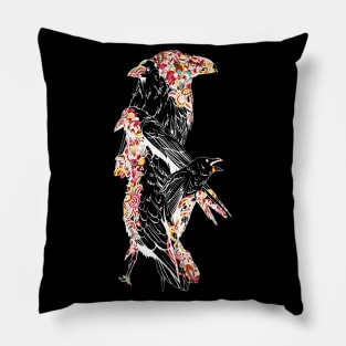 crows and flower Pillow