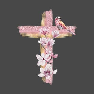 Floral cross - pink magnolias T-Shirt