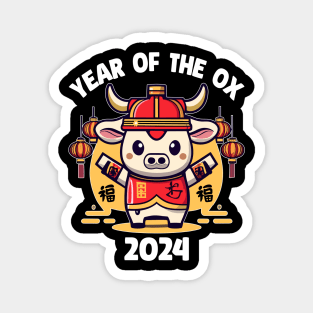 cute kawaii chinese Zodiac New Year of the Ox 2024. Chinese new year | New year gift | Zodiac ox. Magnet