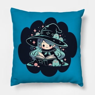 Baby Witch Virgo Zodiac Sign Reading Spell Book Chibi Style Pillow