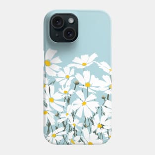 Les Fleurs de Paris - White Cosmos Flowers on Blue Phone Case