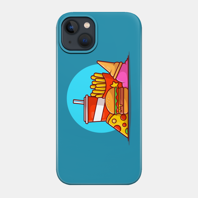 Burger, French Fries, Soft Drink, Pizza And Ice Cream Cone Cartoon Vector Icon Illustration - Burger - Phone Case