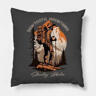 Sawtooth Mountains Stanley Idaho Hiking Scene Pillow