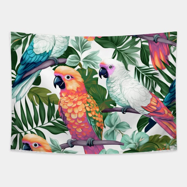 Flowers and Tropical Parrots of the Caribbean Tapestry by SusannesArtShop